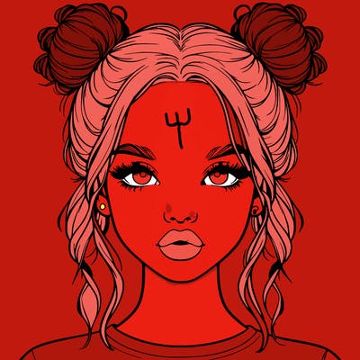 realistic girl with two buns in hair and lips