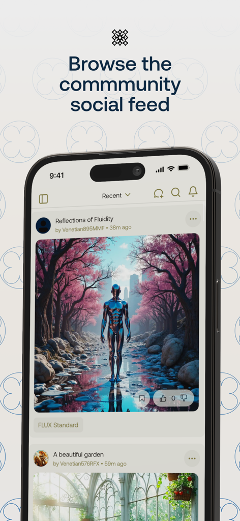 Venice AI - Interfaz del feed social de Venice AI mostrando imágenes generadas por la comunidad
