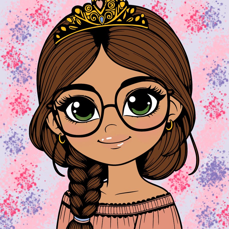 a girl with one braid and glasses who is a princess realistic