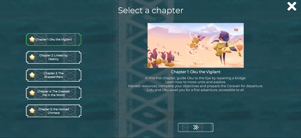 As Far As The Eye - Kapitelauswahl-Bildschirm im Handyspiel As Far As The Eye