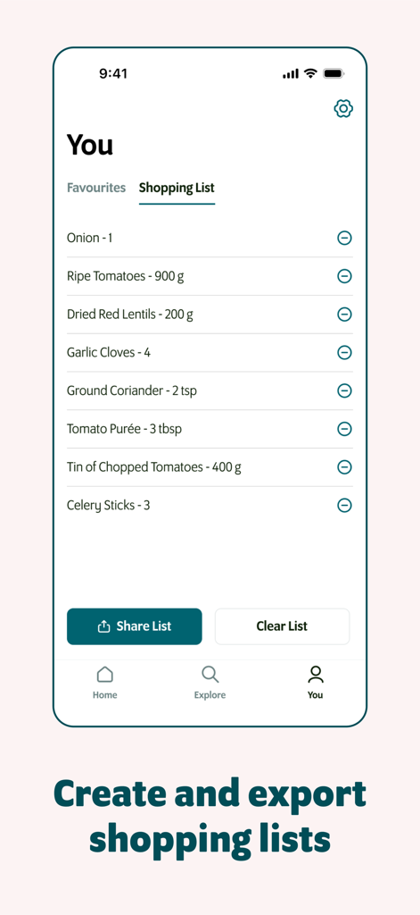 SO VEGAN: Healthy Recipes - Screenshot of the SO VEGAN app showing a shopping list with plant-based recipe ingredients like tomatoes and lentils
