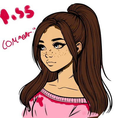 realistic girl with a high ponytail