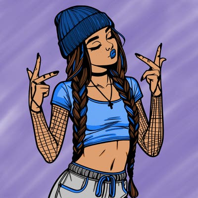 realistic teenage girl with braids and a beanie and crop top doing 🫶🏼