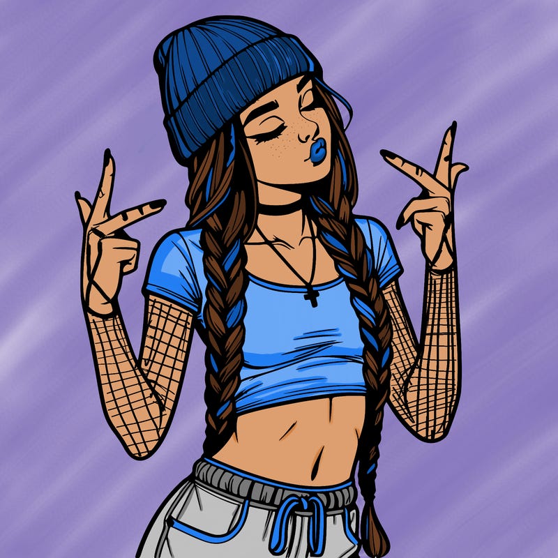 realistic teenage girl with braids and a beanie and crop top doing 🫶🏼