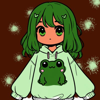 girl wearing frogging sweatshirt