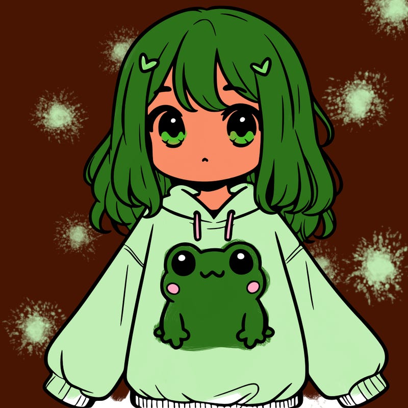 girl wearing frogging sweatshirt