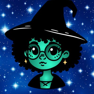 a black person who is a witch and has glasses