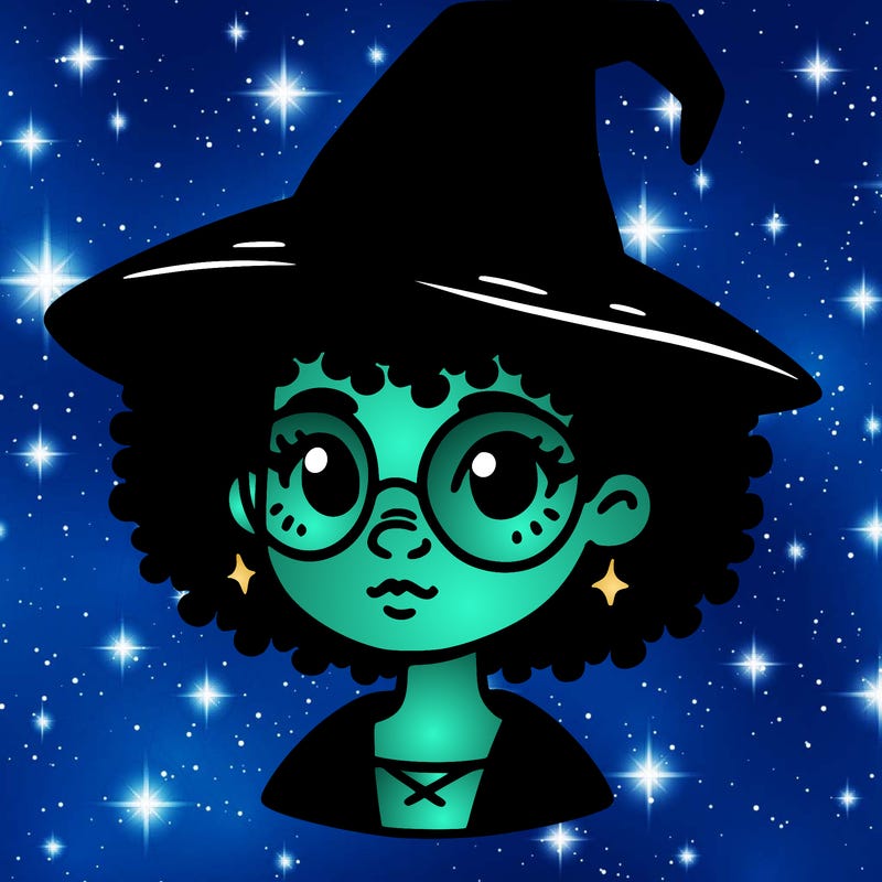 a black person who is a witch and has glasses