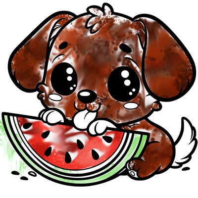 puppy eating watermelon