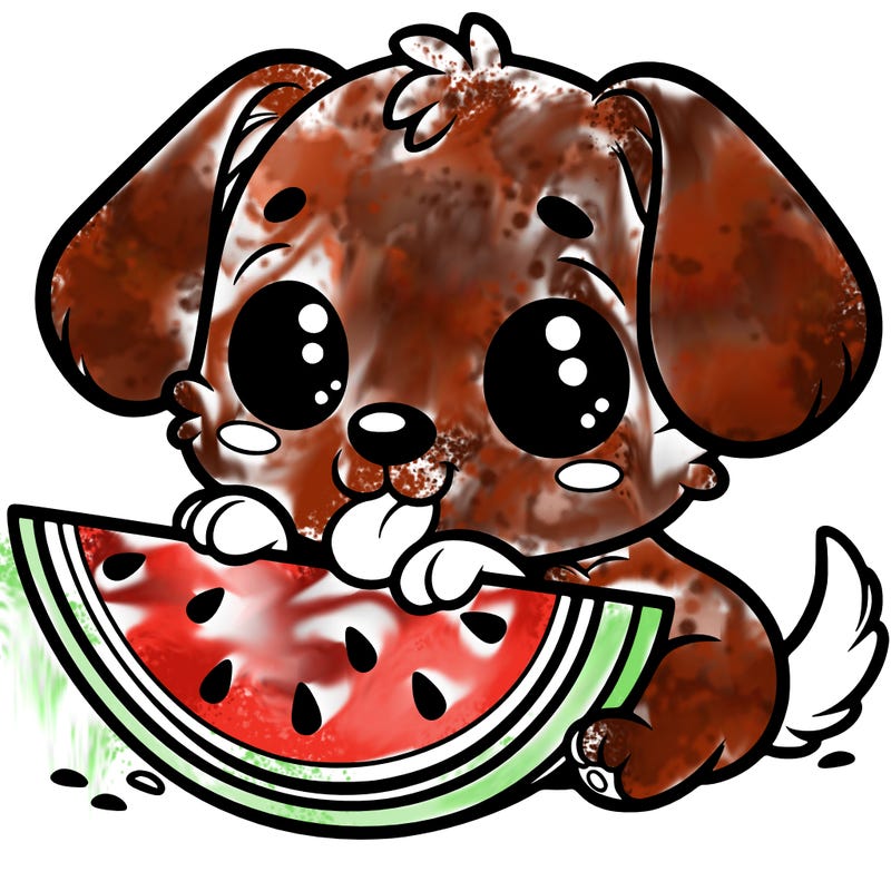 puppy eating watermelon