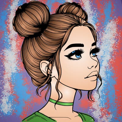 realistic girl with buns on the top of her head