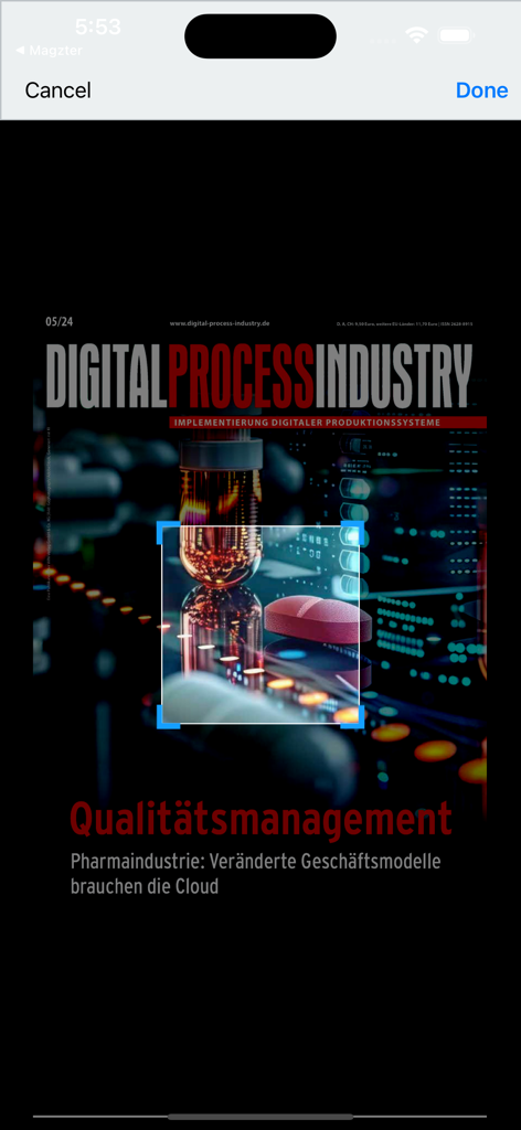 Digital Process Industry magazine cover featuring an article on quality management in the pharmaceutical industry.