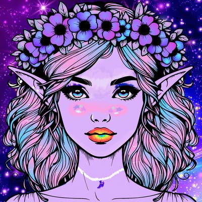 realistic female elf with flower crown