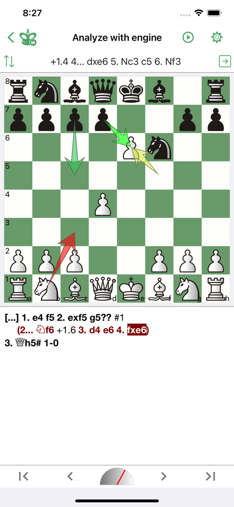 Chess King - Play Online - Chess game engine analysis screen showing move suggestions and evaluation