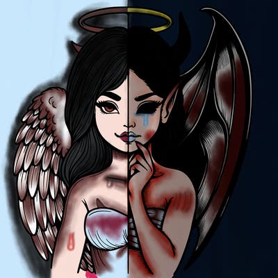 realistic angel half demon