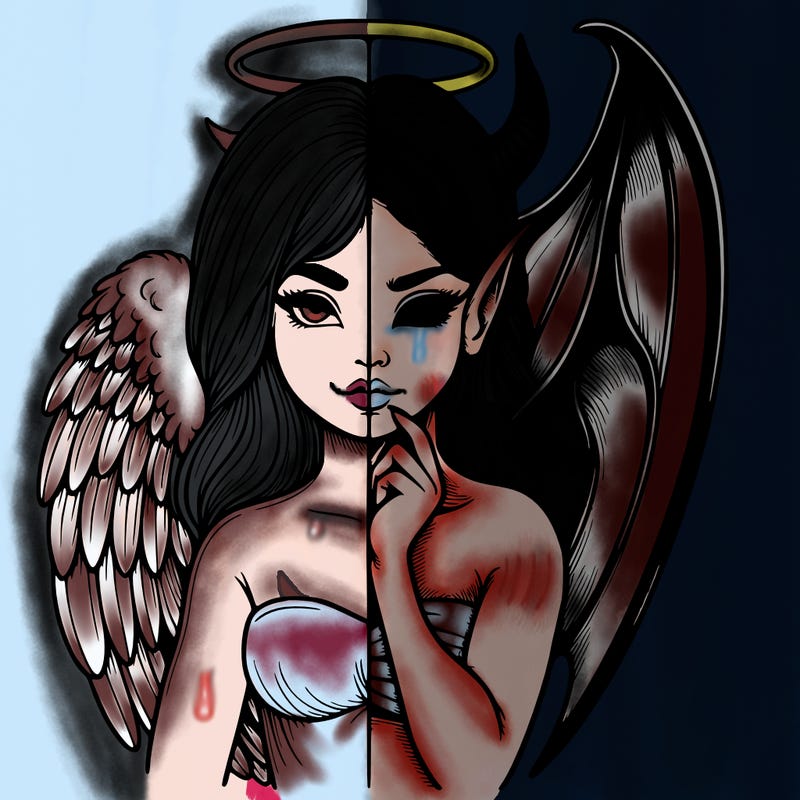 realistic angel half demon