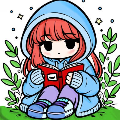 girl in oversized hoodie reading a book