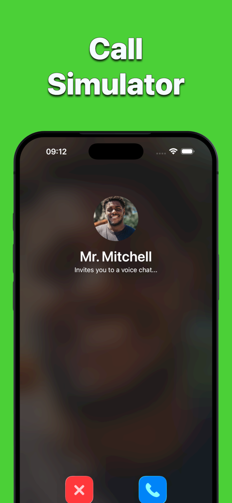 Incoming call simulation screen on an iPhone showing a caller named Mr Mitchell