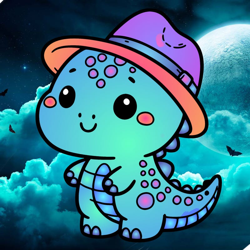 adorable cartoon dino with a hat on