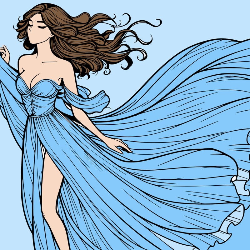 realistic woman in dress flowing the the wind