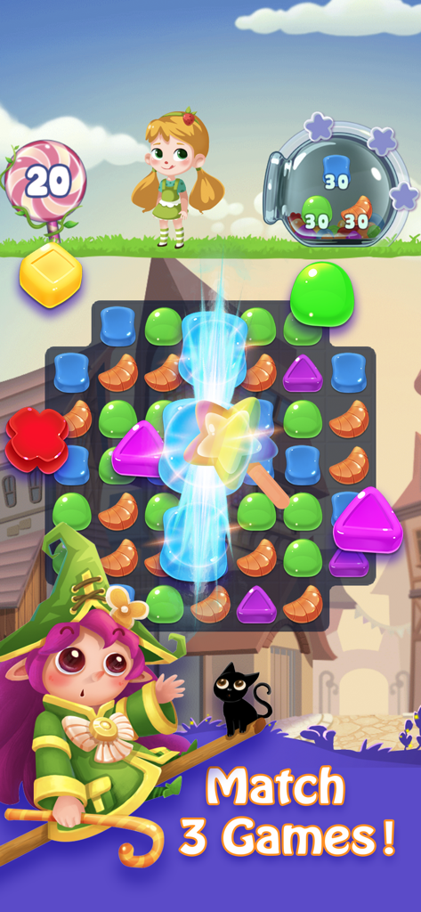 Candy Fever - Match 3 Games - Candy Fever Match 3 puzzle gameplay with colorful candies and special power-up effects