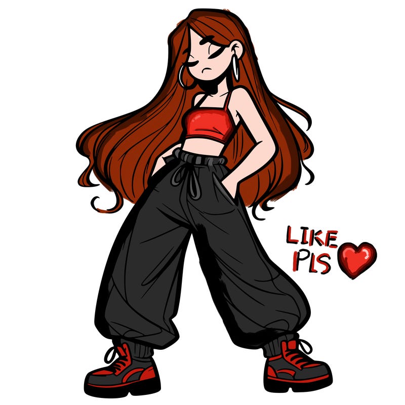 girl in baggy pants crop top and long hair
