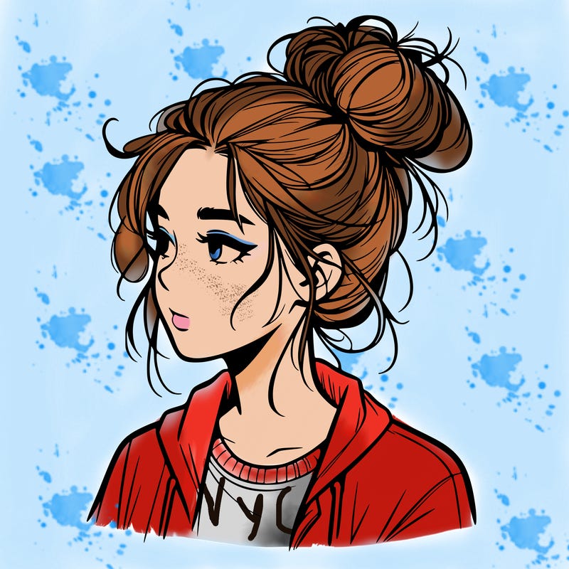 realistic teenage girl with a messy bun
