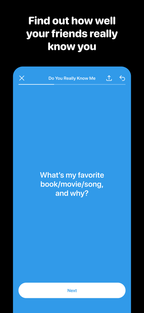 Mobile screenshot of HH Talk app showing a question about favorite books and movies to test friends knowledge