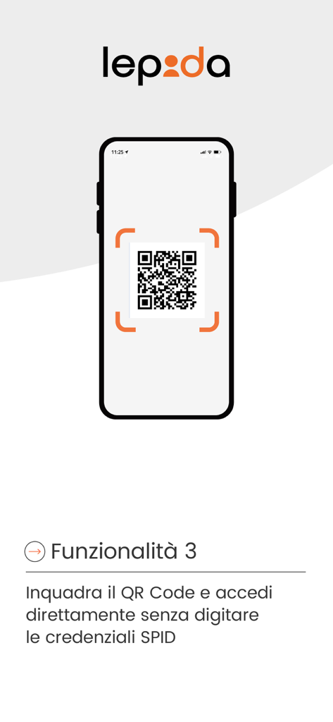 LepidaID - Interfaz de la aplicación LepidaID que muestra escaneo de código QR para una autenticación SPID rápida y segura