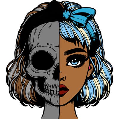 realistic girl with half skull mask