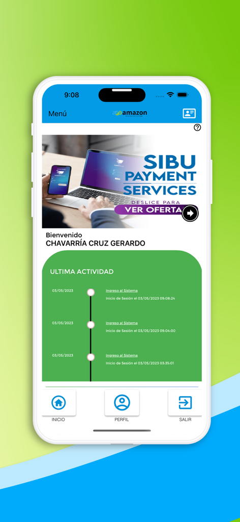 ユーザーの最近のログインアクティビティとシステムアクセスログを表示するASOAMAZONモバイルアプリのインターフェース