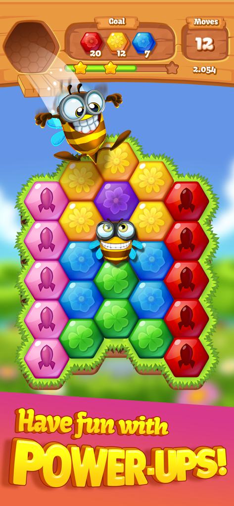 Bee Brilliant Blast - Bee Brilliant Blast puzzle level with rocket power ups and bee characters