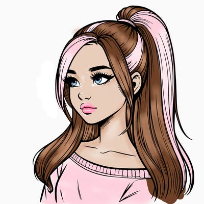 realistic girl with a high ponytail