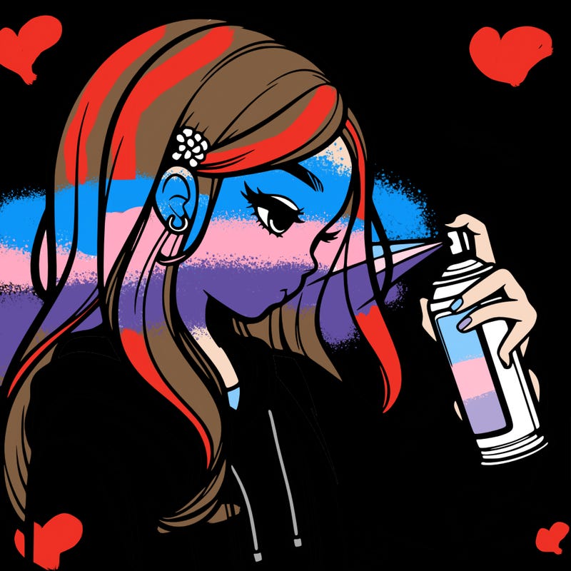 a realistic girl spray painting