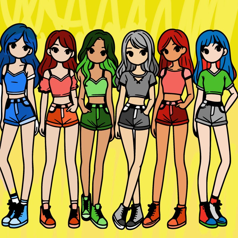 a group of girls wearing crop tops and shorts