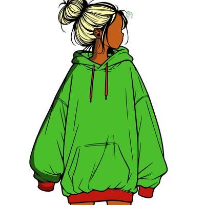 realistic girl with a oversized sweatshirt on and a bun