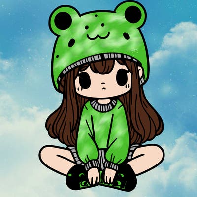 a girl wearing a frog hat and some frog socks