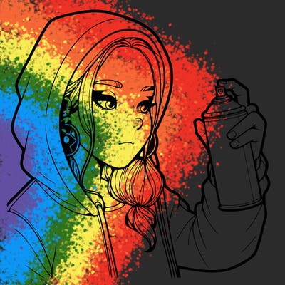 a realistic girl, spray painting