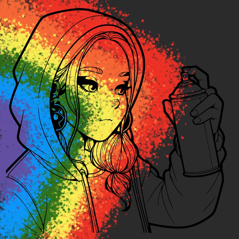 a realistic girl, spray painting