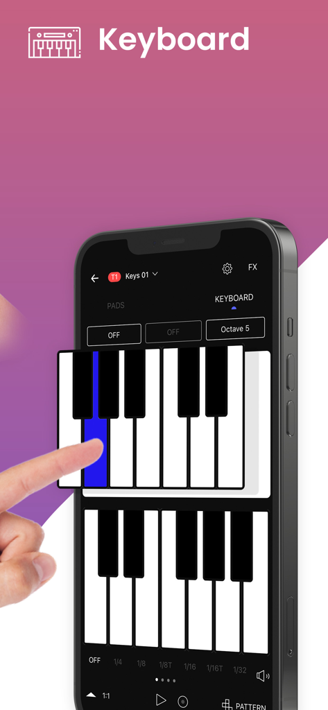Tize: Music & Beat Maker - A person playing a virtual piano keyboard on the Tize music making app