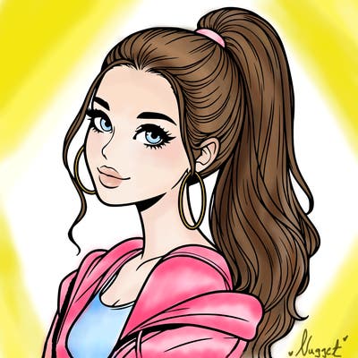 realistic girl with a high ponytail