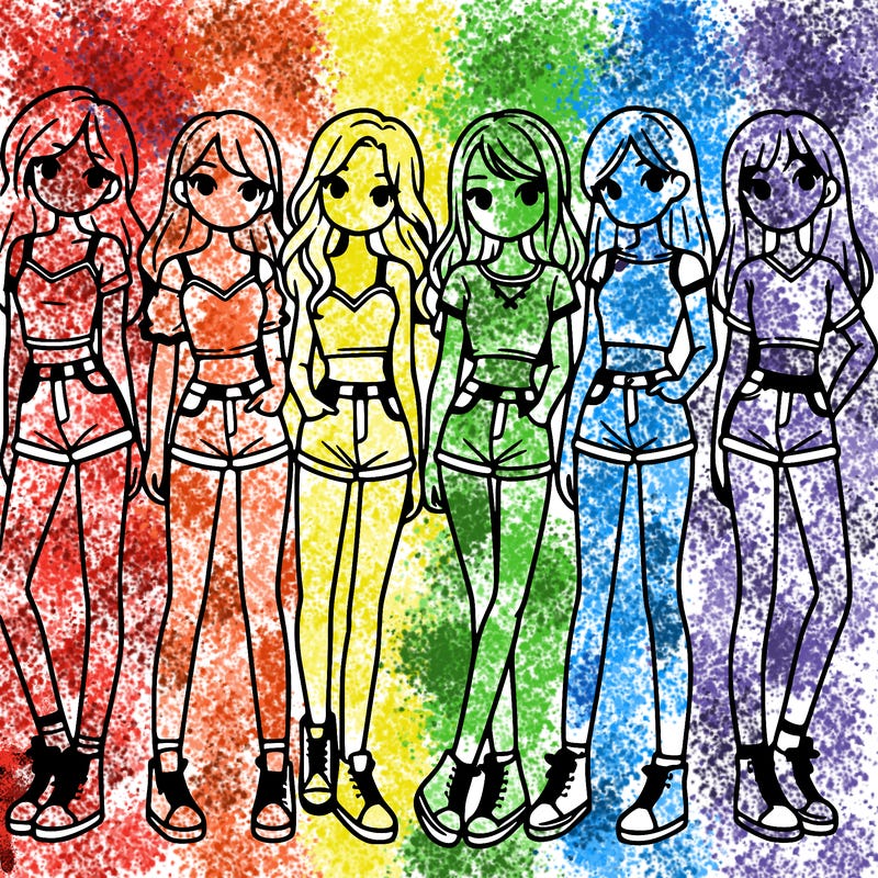 a group of girls wearing crop tops and shorts