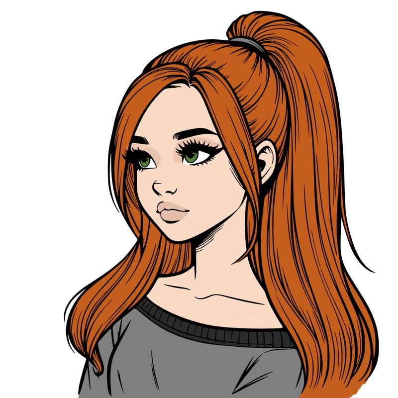 realistic girl with a high ponytail