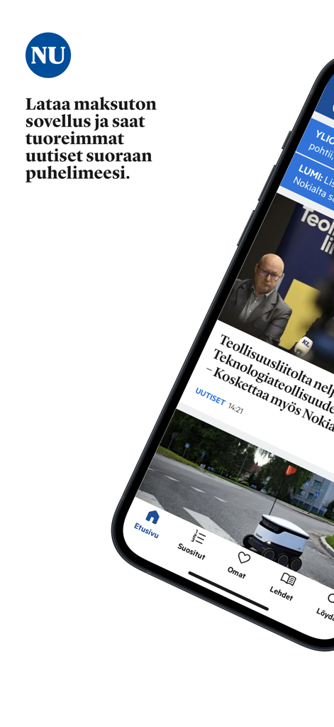 Nokian Uutiset mobile news app showing local Finnish articles and news feed