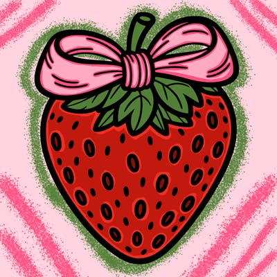 strawberry with a bow on it