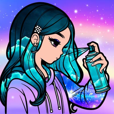 a realistic girl spray painting