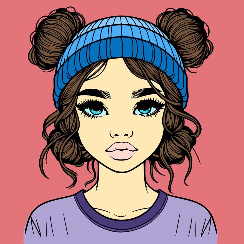 realistic girl with buns in her hair with a beanie on