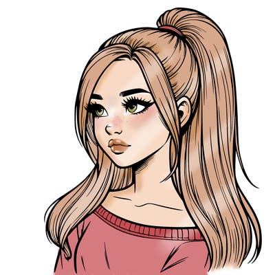 realistic girl with a high ponytail