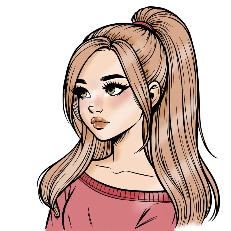 realistic girl with a high ponytail