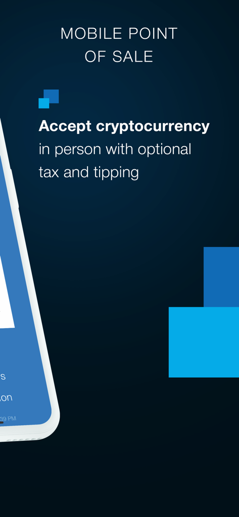 CoinPayments - Crypto Wallet - CoinPayments app screen showing the mobile point of sale feature for accepting cryptocurrency in person with tax and tipping options